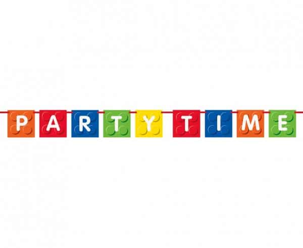 Banner urodzinowy z napisem Party Time Klocki 