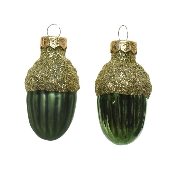 Bombki szklane żołędzie 3x4cm Butelkowa Zieleń