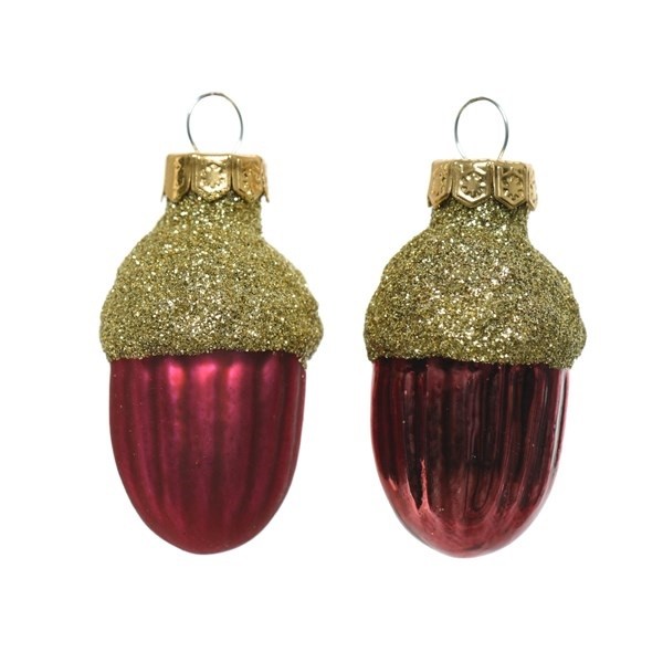Bombki szklane żołędzie 3x4cm Czerwone