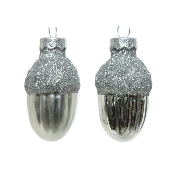 Bombki szklane żołędzie 3x4cm Srebrne
