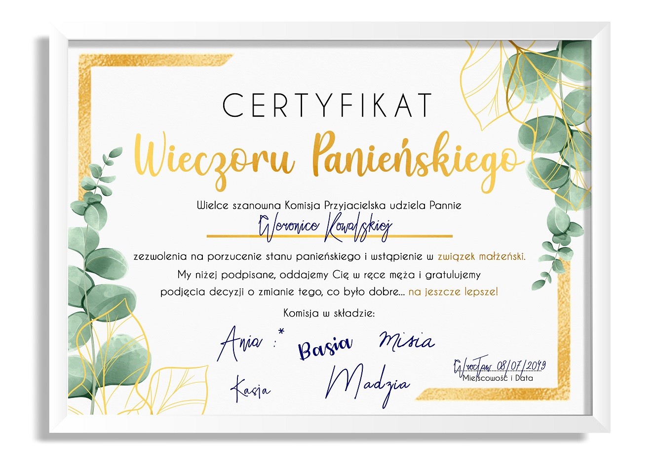 Certyfikat Na Wieczór Panieński Eukaliptus