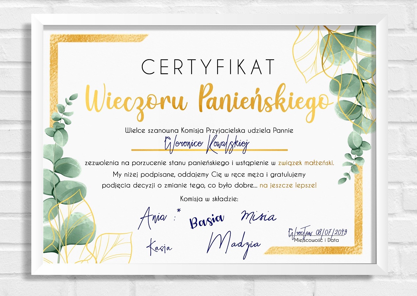 Certyfikat Na Wieczór Panieński Eukaliptus