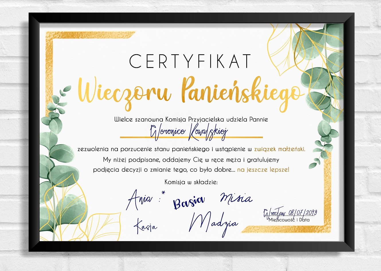 Certyfikat Na Wieczór Panieński Eukaliptus