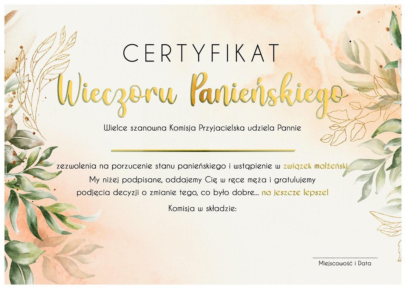 Certyfikat Na Wieczór Panieński Glamour