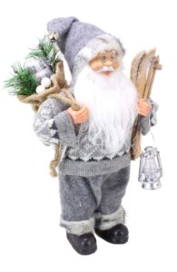 Dekoracja Świąteczny Mikołaj z Torbą Szary
