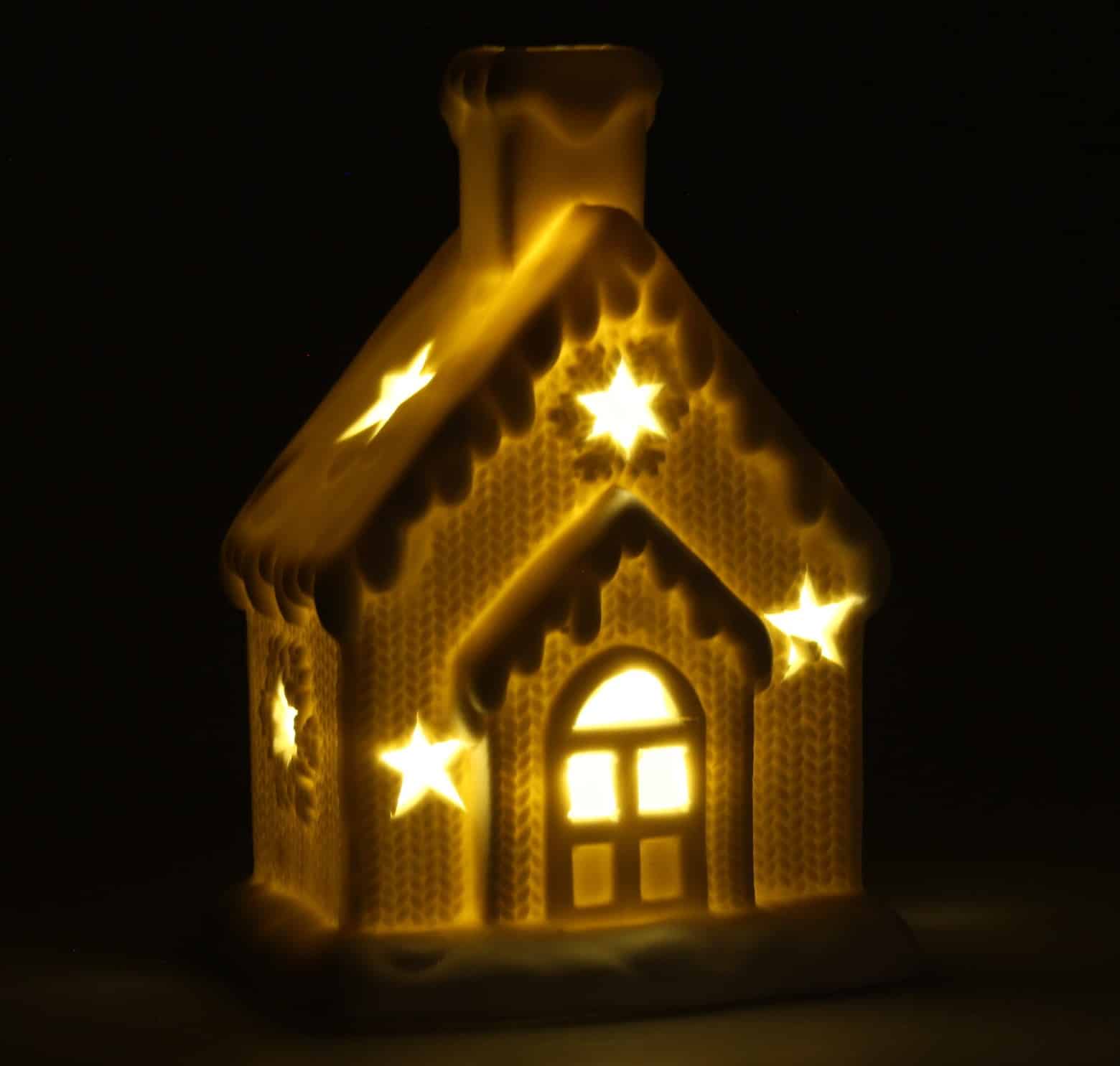 Domek porcelanowy, świąteczny z lampką LED