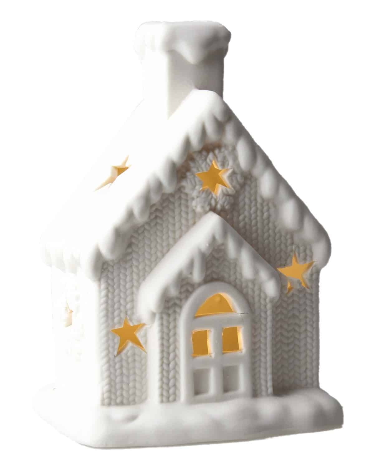 Domek porcelanowy, świąteczny z lampką LED