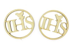 Drewniane emblematy IHS z gołąbkiem 5cm
