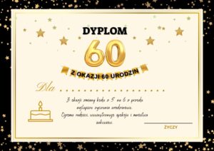 Dyplom certyfikat na 60 urodziny