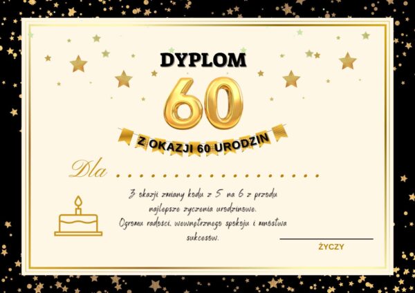 Dyplom certyfikat na 60 urodziny