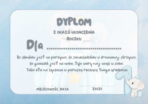 Dyplom certyfikat na Pierwsze Urodziny Boy