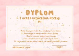 Dyplom certyfikat na Pierwsze Urodziny Girl