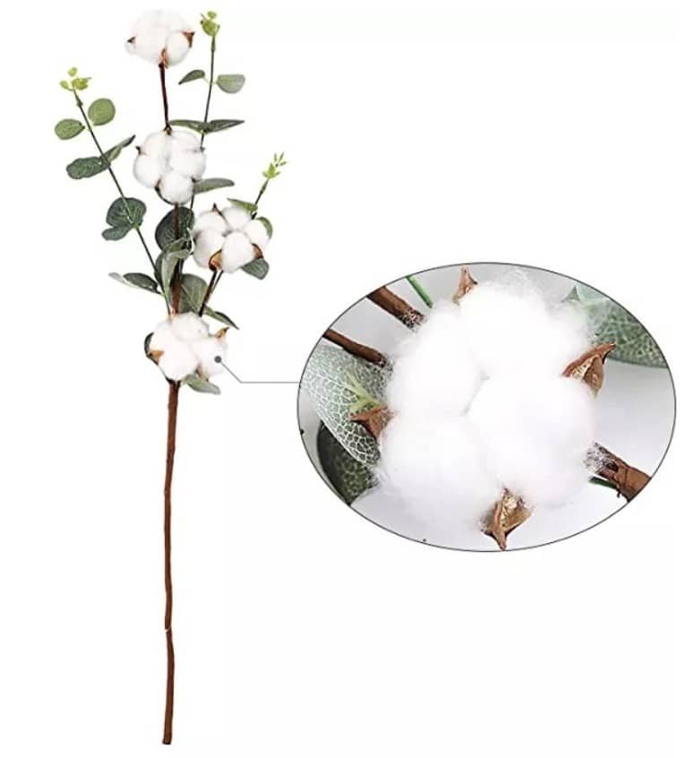 Gałązka Eukaliptus z Bawełną 54cm