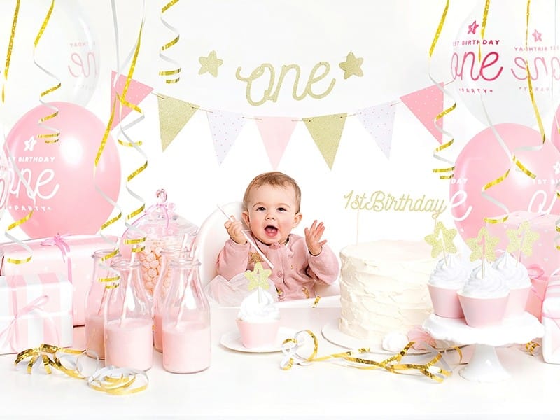 Girlanda 1st Birthday Różowe Flagietki