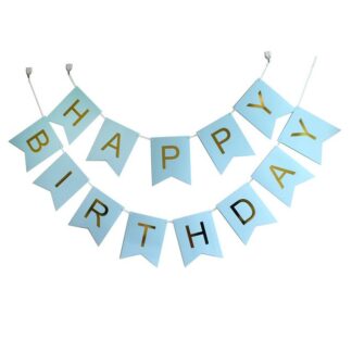 Girlanda Baner Happy Birthday niebieskie flagi