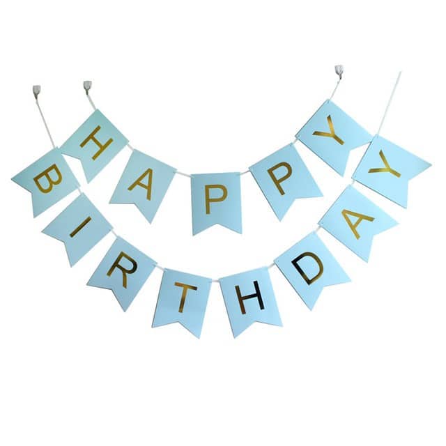 Girlanda Baner Happy Birthday niebieskie flagi