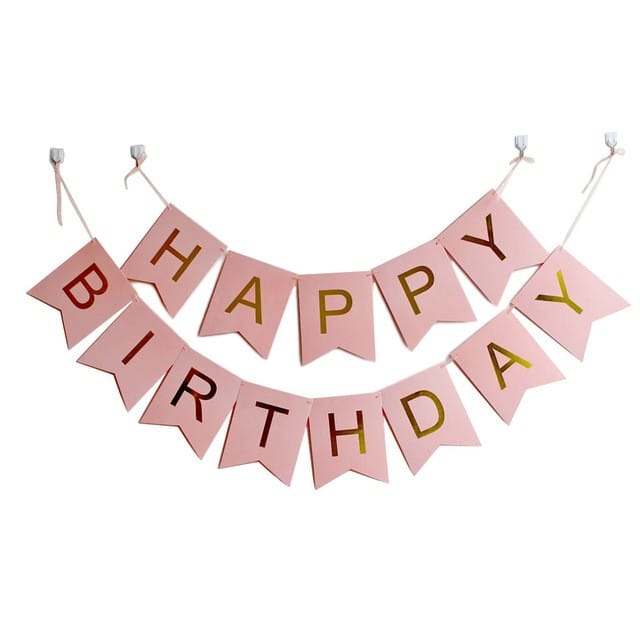 Girlanda Baner Happy Birthday różowe flagi