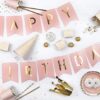 Girlanda Baner Happy Birthday różowe flagi