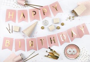 Girlanda Baner Happy Birthday różowe flagi