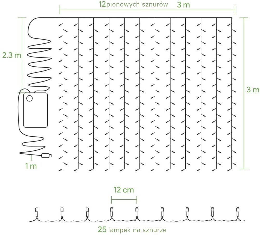 Kurtyna Świetlna LED 3 x 3m Ciepłe