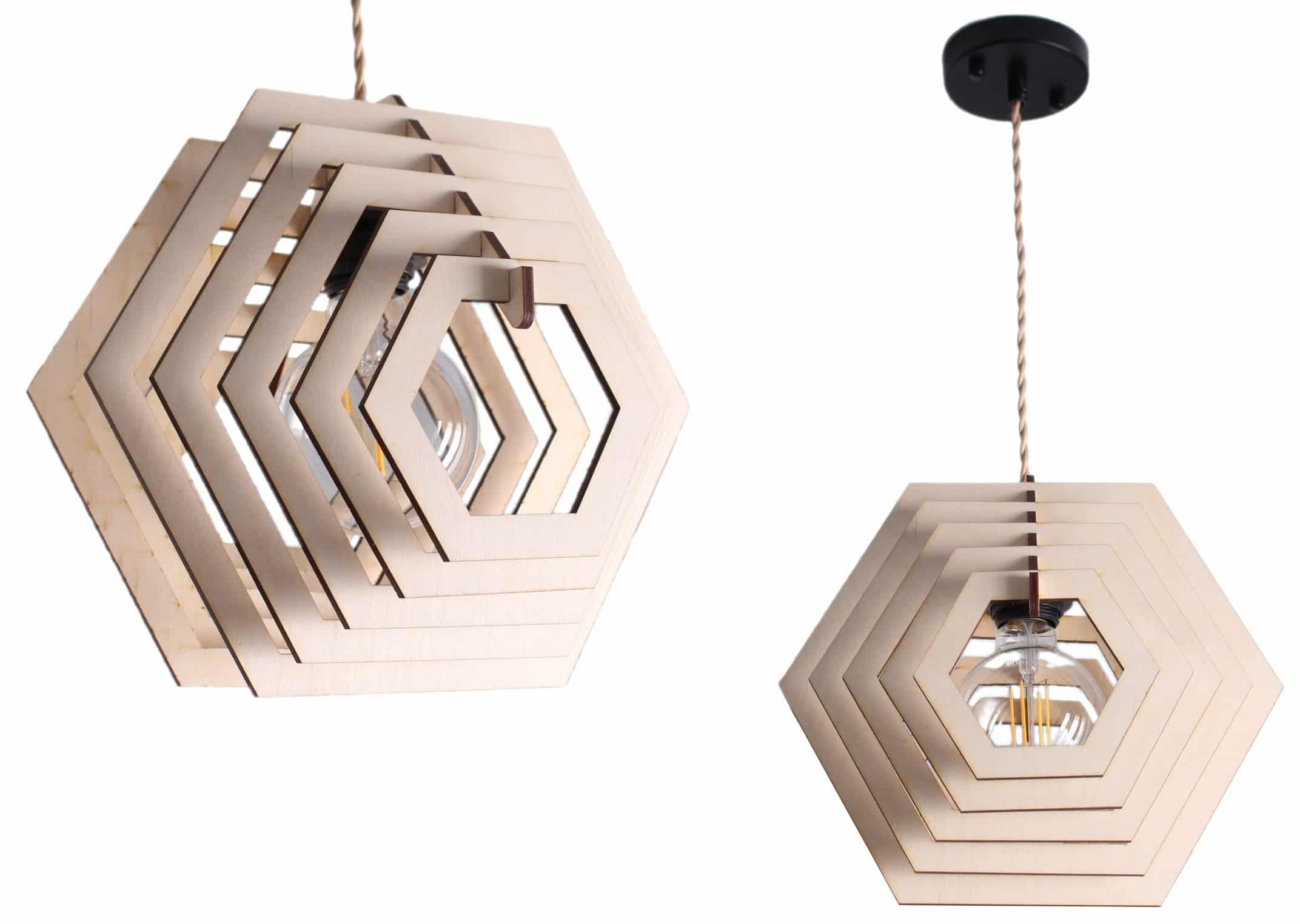 Lampa Sufitowa Drewniana Heksagon 