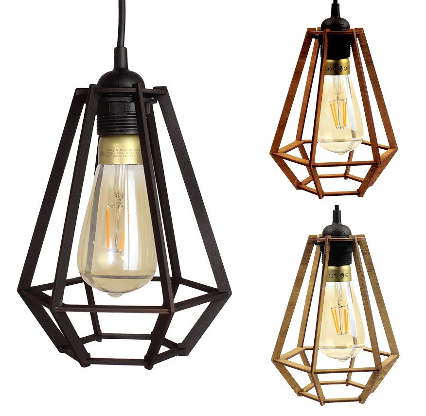 Lampa Sufitowa Wisząca Drewniana Model Diament 1