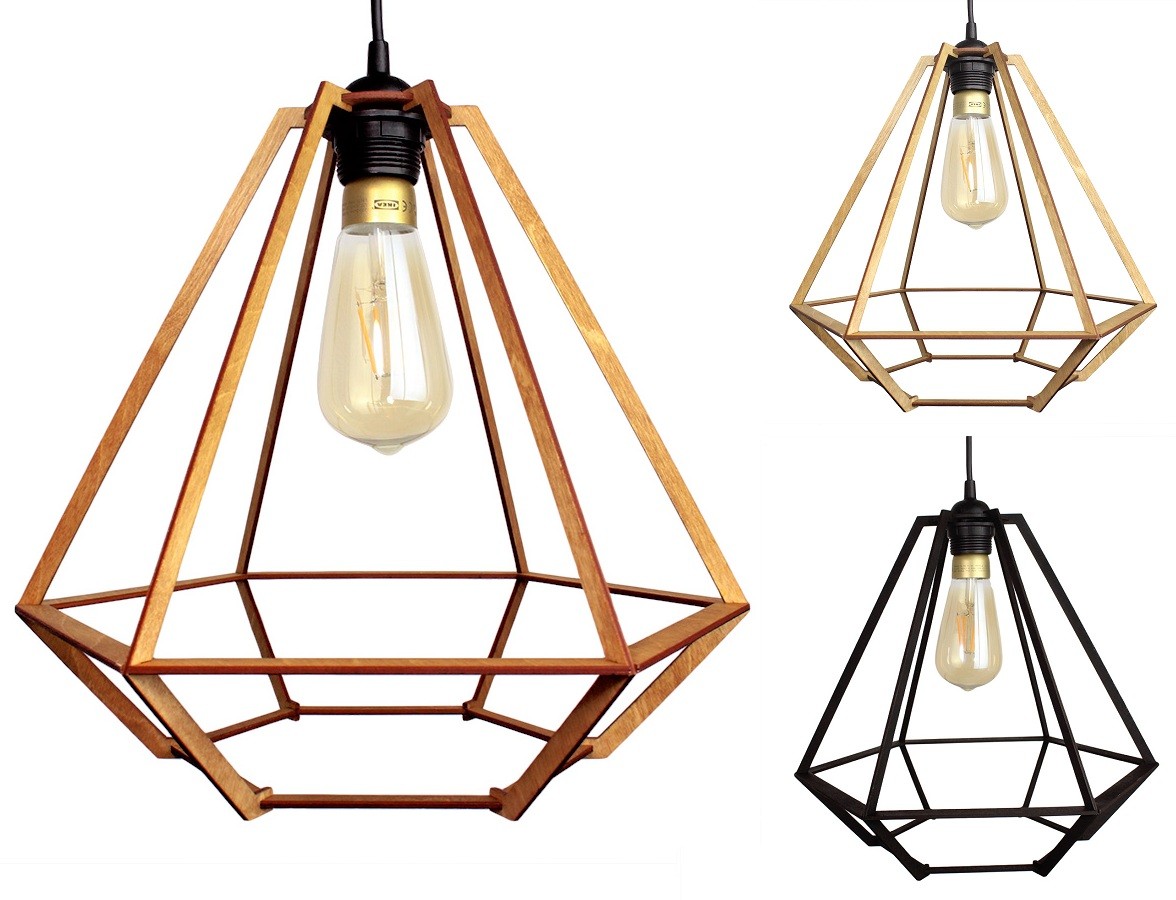 Lampa Sufitowa Wisząca Drewniana Model Diament 2