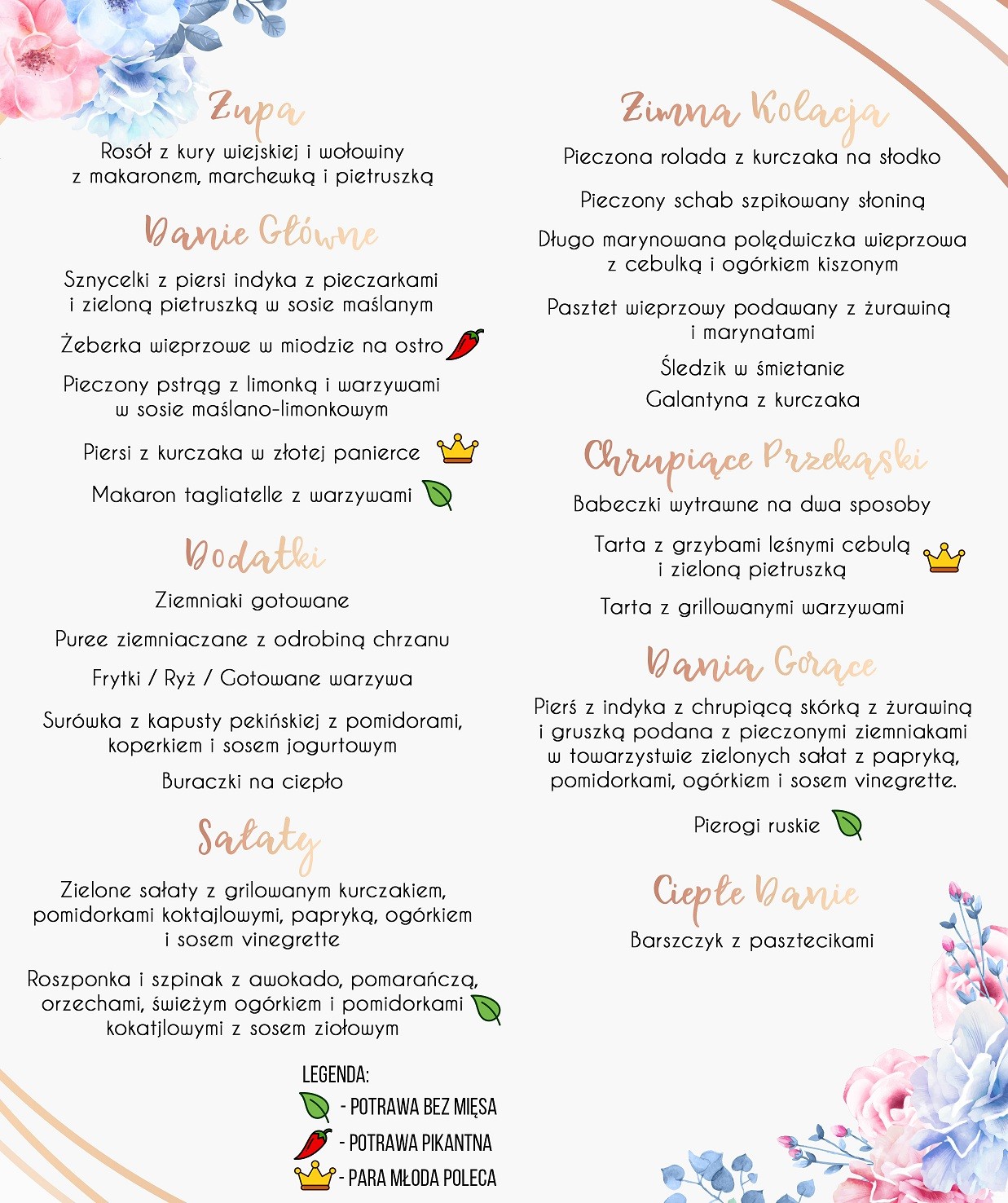 Menu Weselne Boho Rosie 