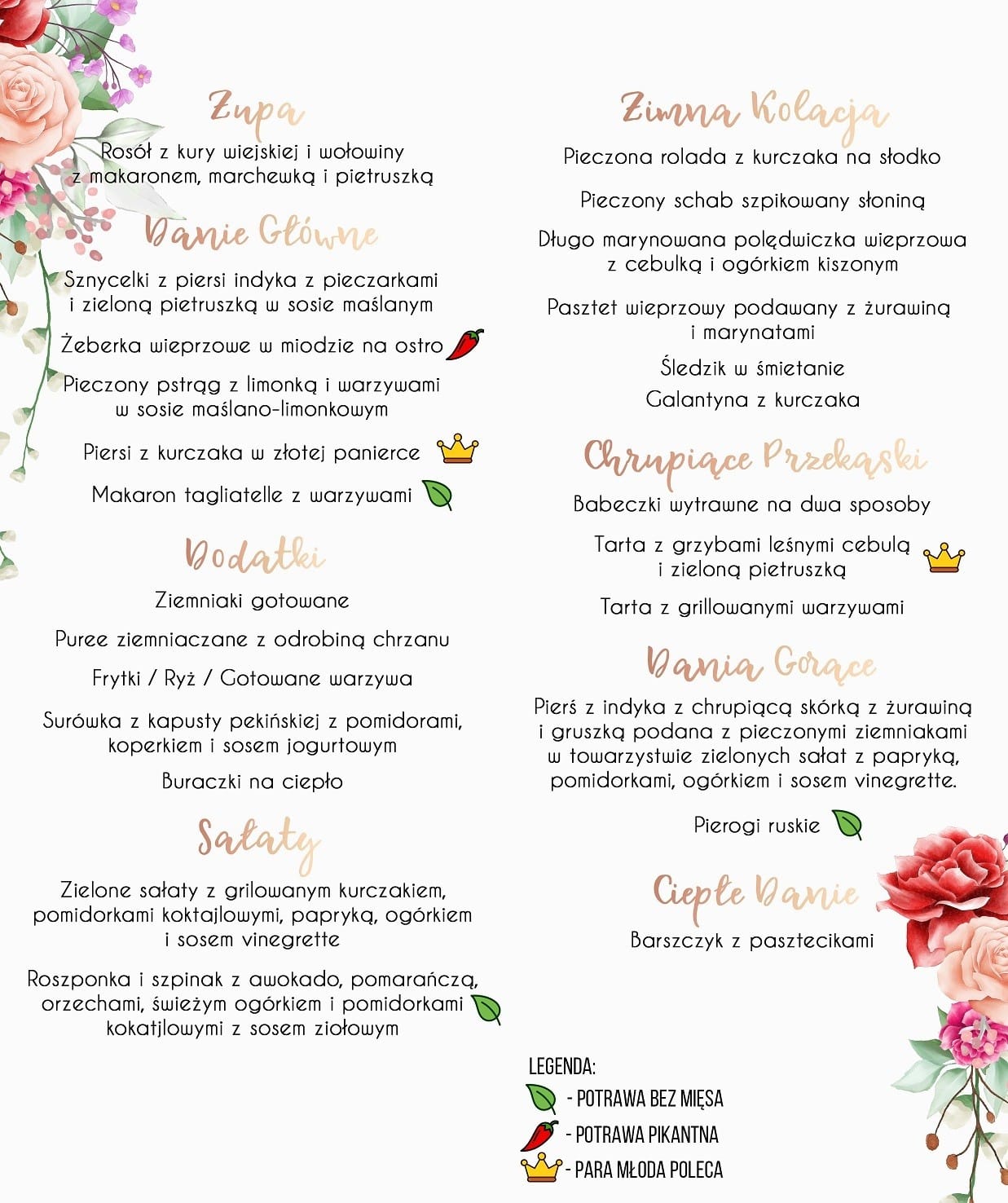 Menu Weselne Bukiet Panny Młodej 