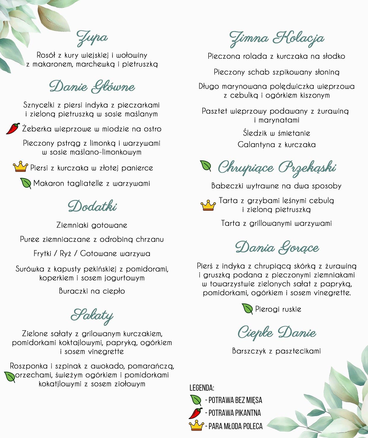 Menu Weselne Cold Mint Leaf 
