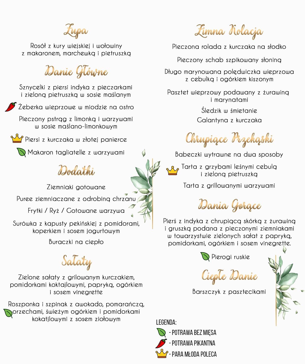 Menu Weselne Eucalyptus 