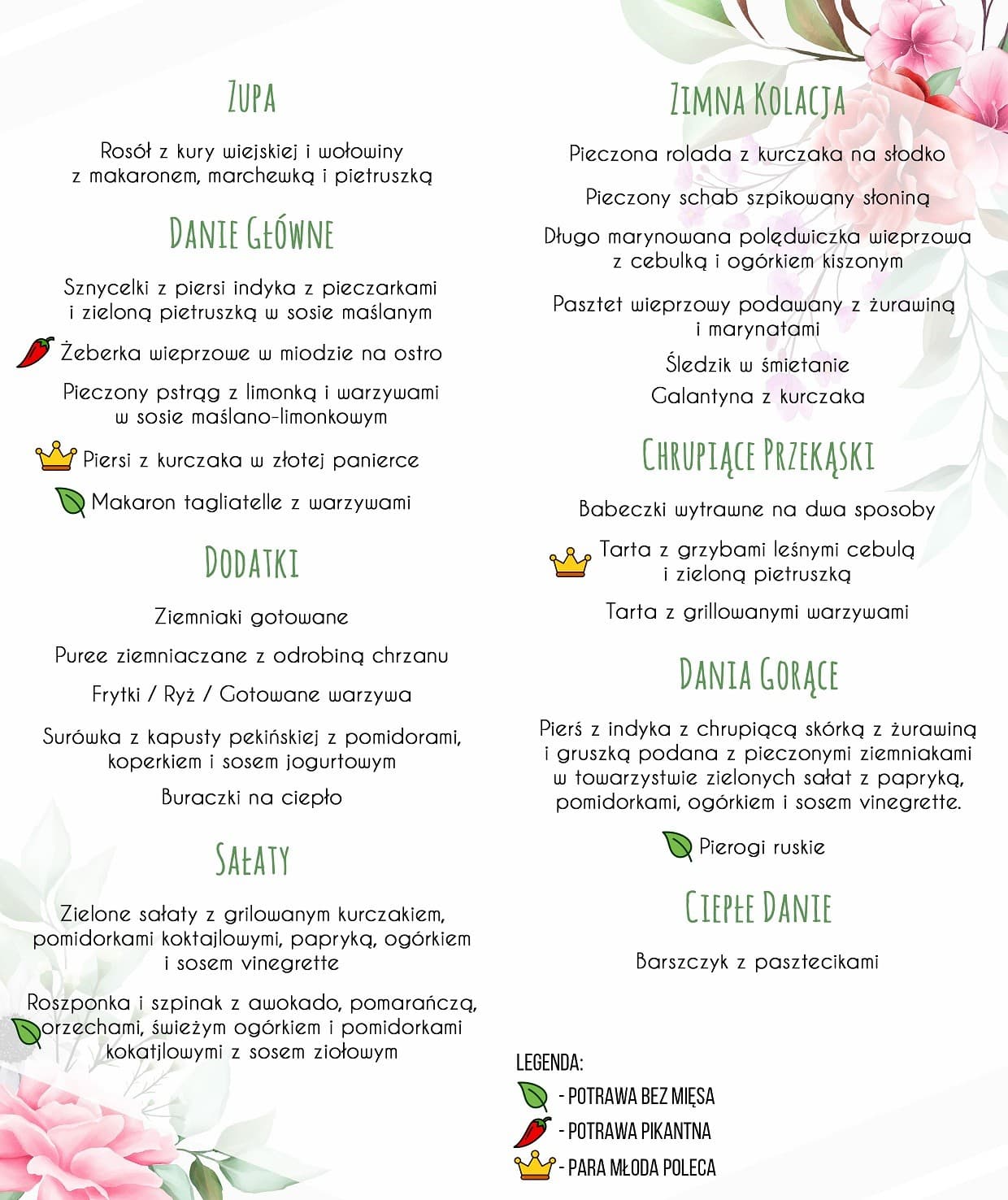 Menu Weselne Flowers Dream 