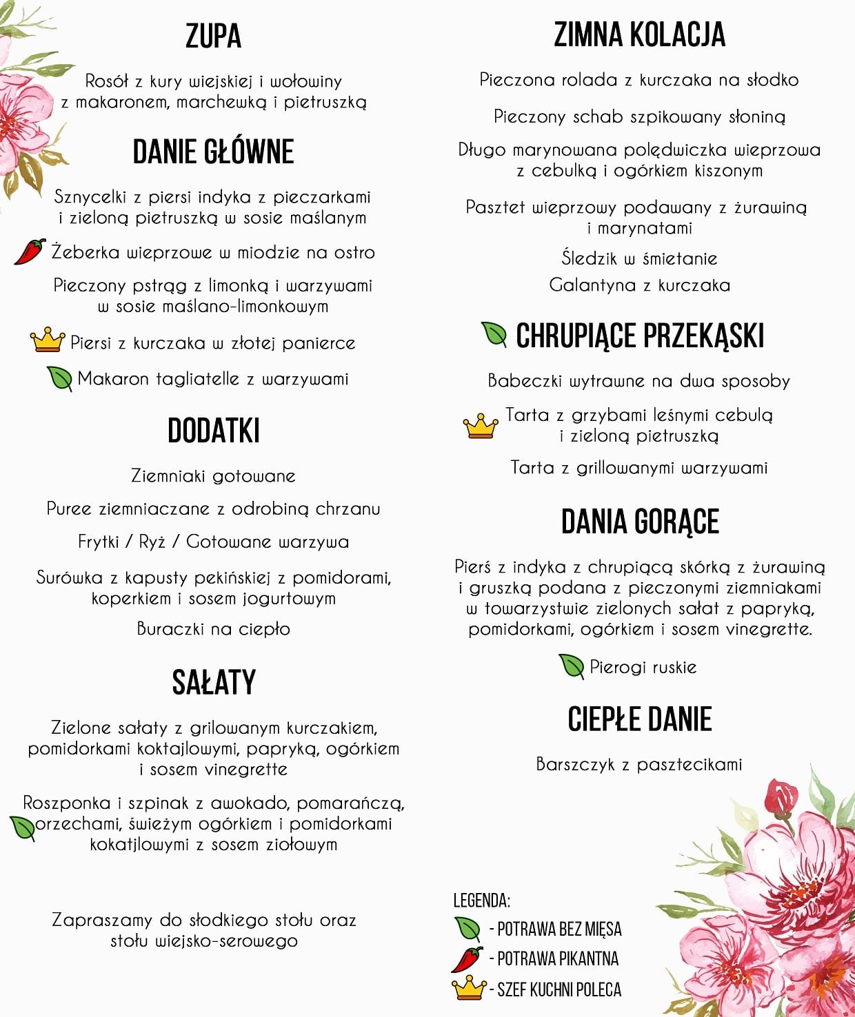 Menu Weselne Kwiatowy Ogród 