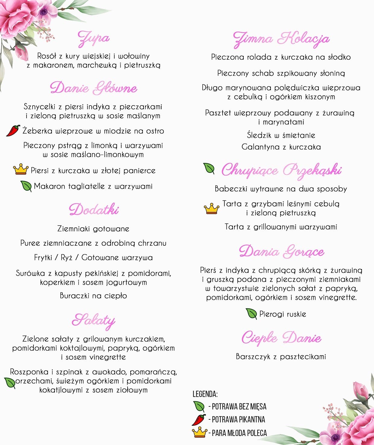 Menu Weselne Lila Róż 