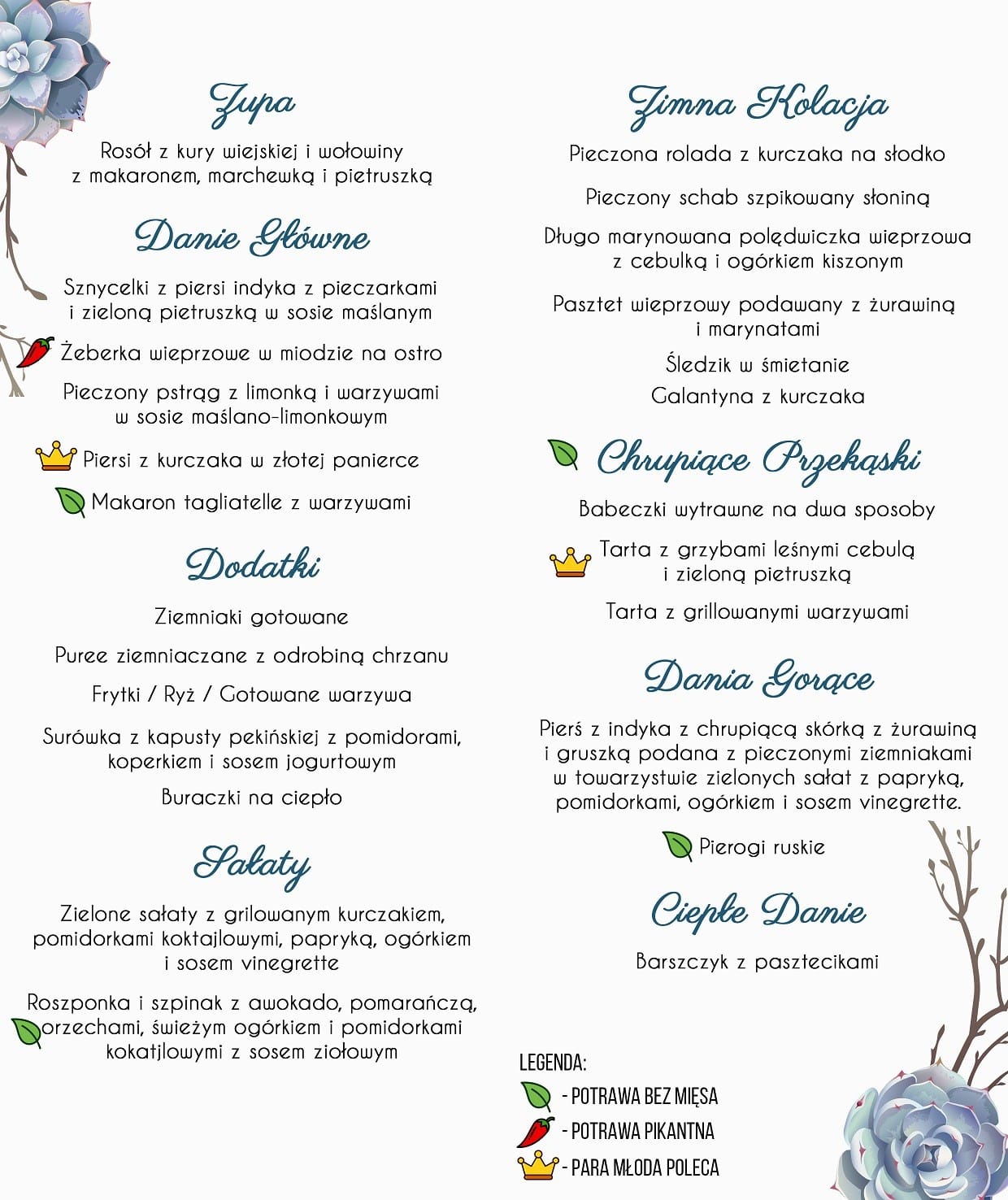 Menu Weselne Ophelia 