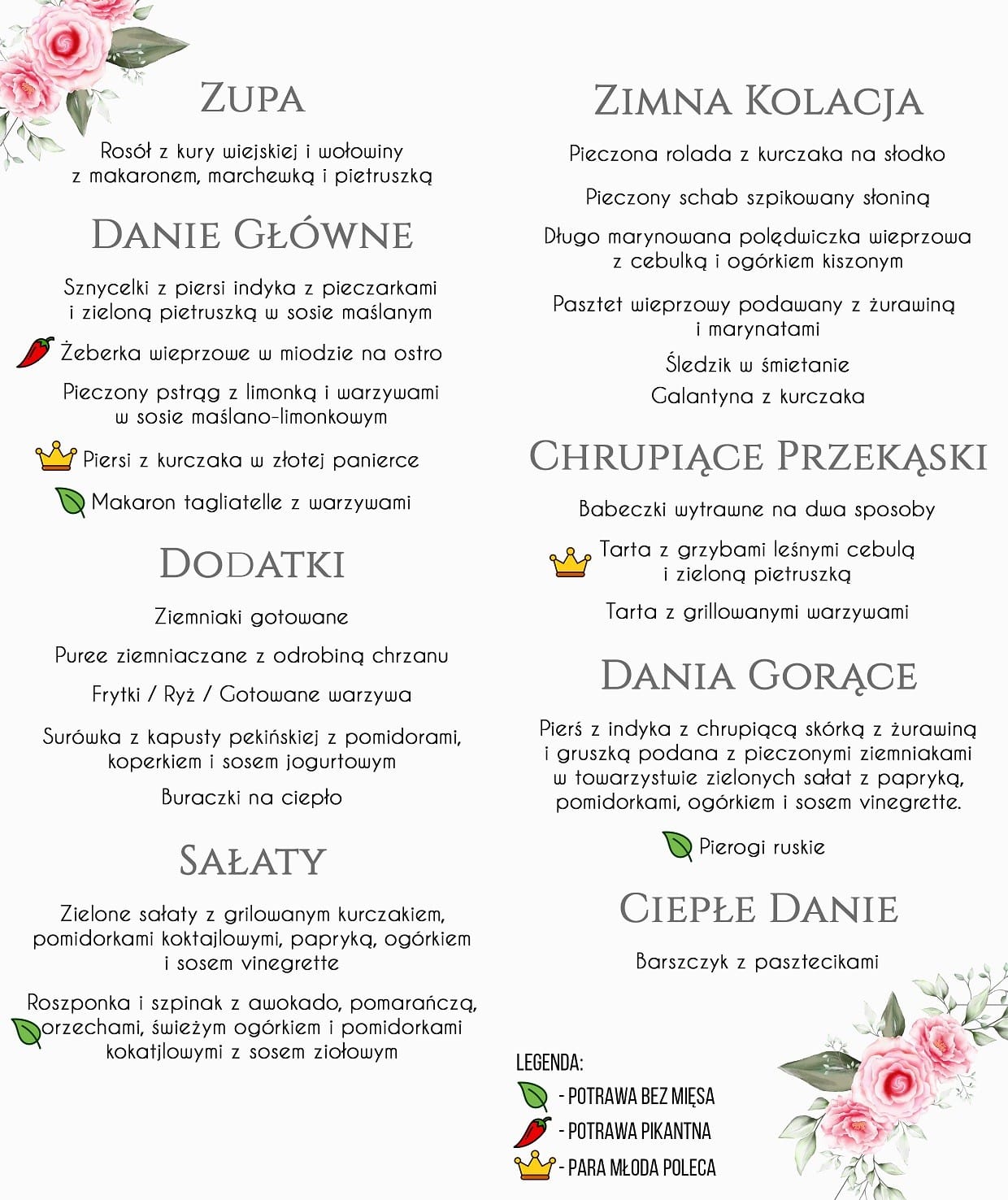 Menu Weselne Różany Las 