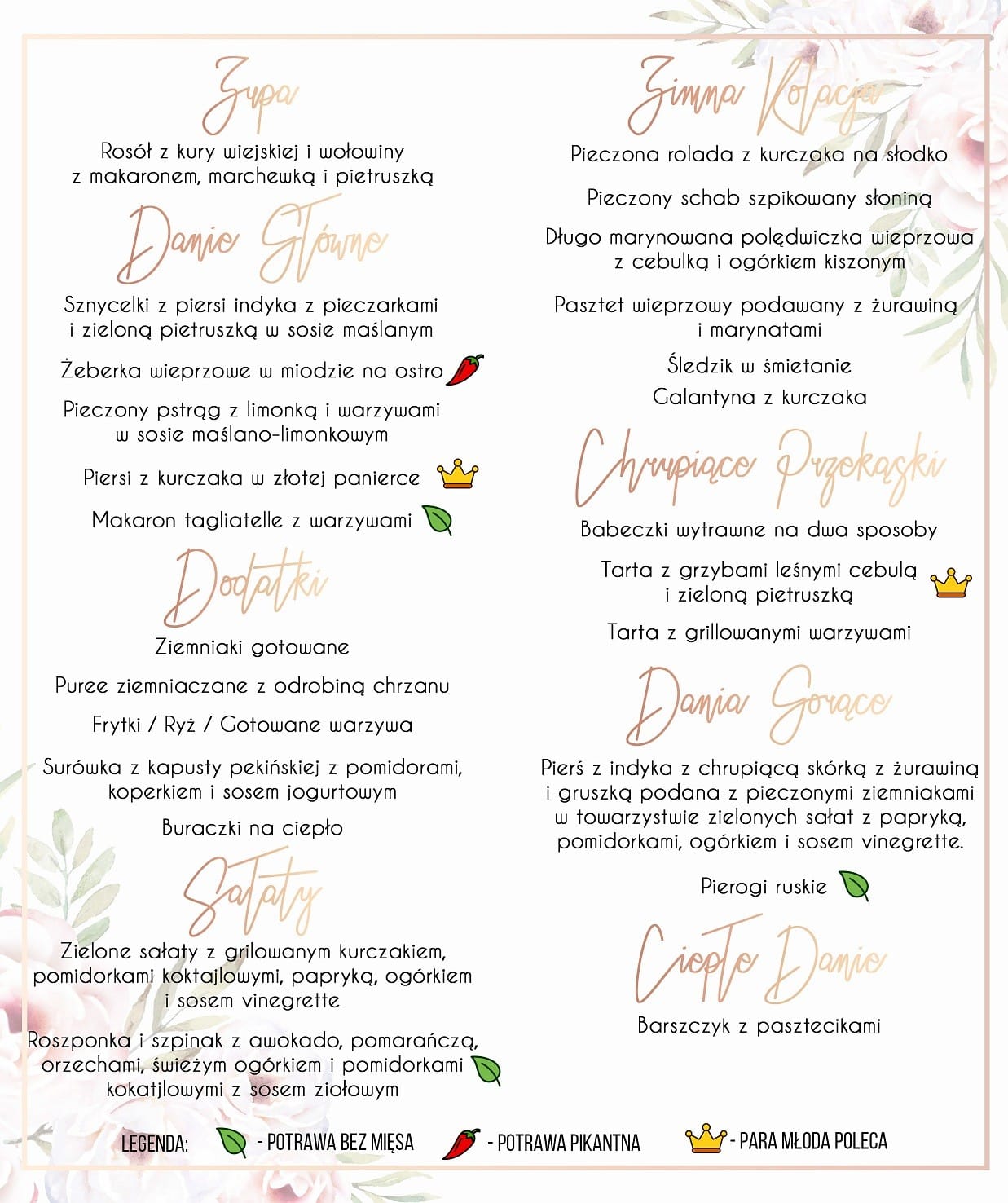 Menu Weselne Vintage Rose 