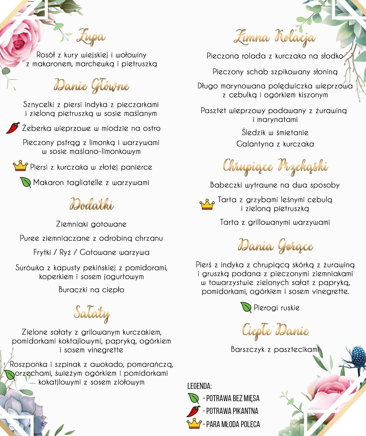 Menu Weselne Wiosenne Kwiaty 