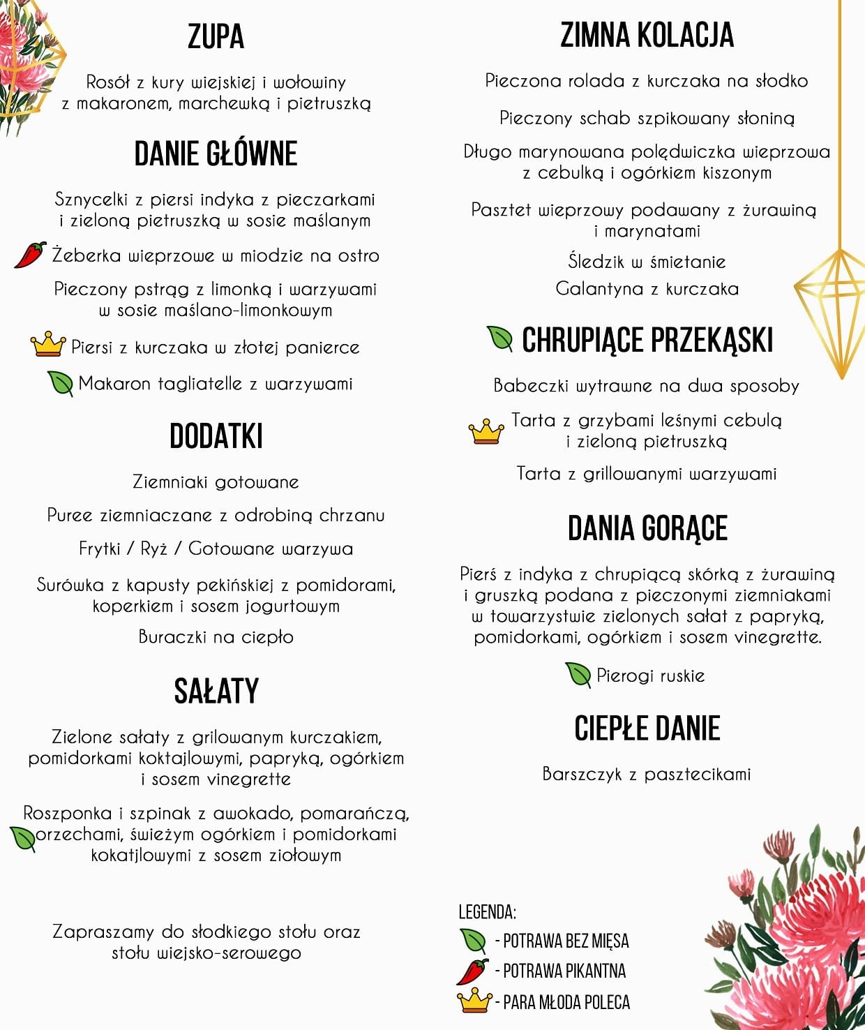 Menu Weselne Złoty Ogród 