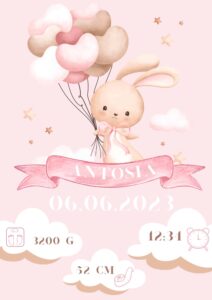 Metryczka dla dziecka Bunny Pink