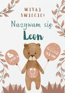 Metryczka dla dziecka Teddy Bear Personalizacja