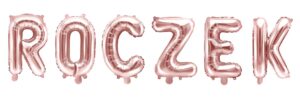 Napis ROCZEK z balonów Rose Gold
