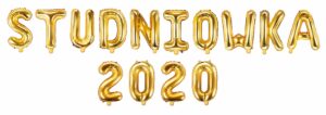 Napis STUDNIÓWKA 2020 z balonów Złote