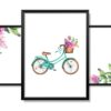 Obrazy w Drewnianej Ramie 90x40cm Bicycle Flower