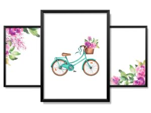 Obrazy w Drewnianej Ramie 90x40cm Bicycle Flower