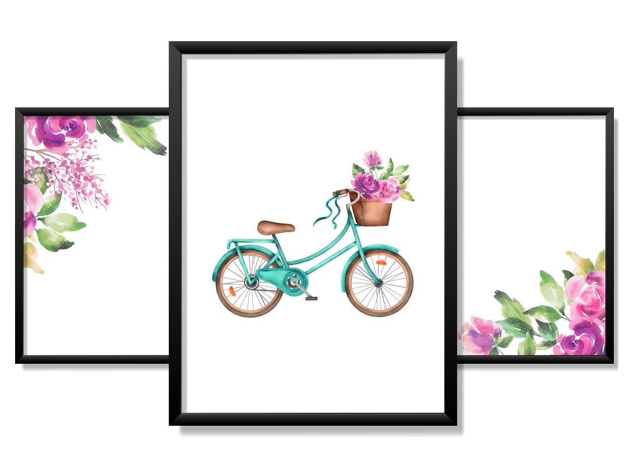 Obrazy w Drewnianej Ramie 90x40cm Bicycle Flower