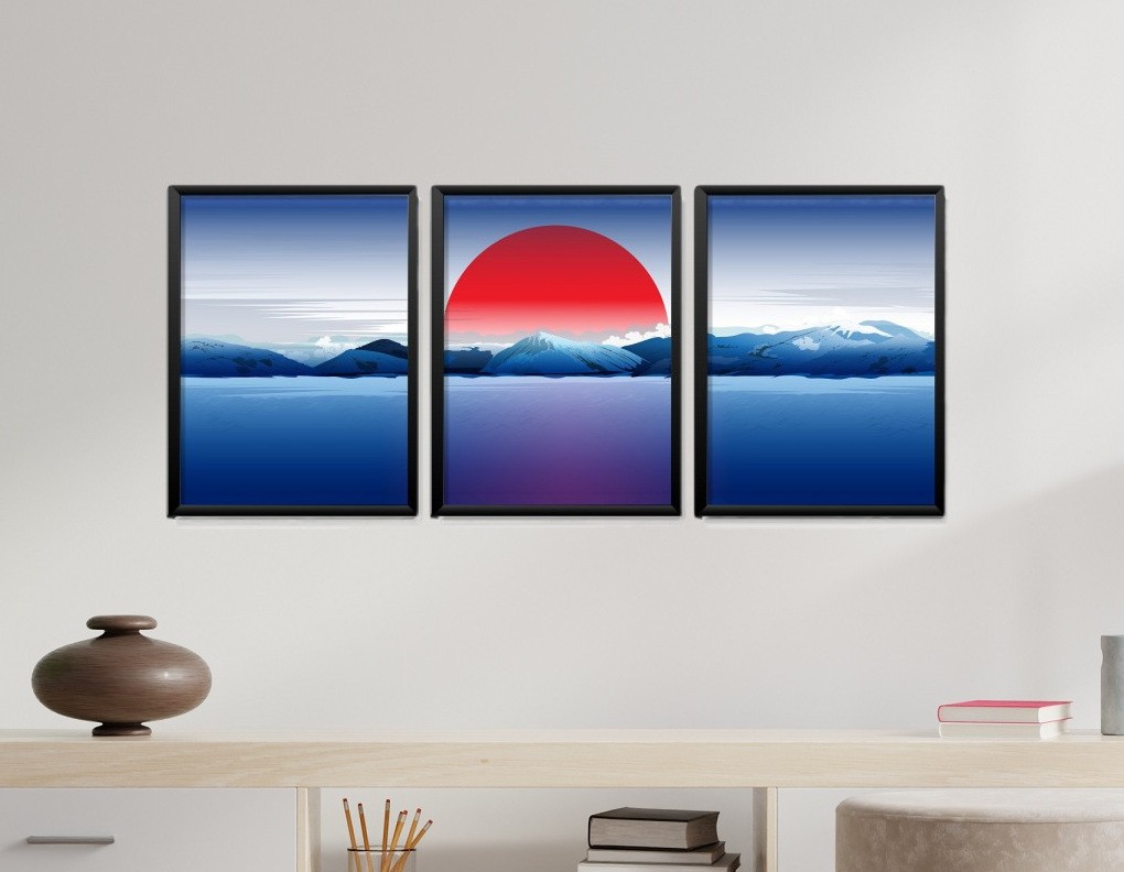Obrazy w Drewnianej Ramie 90x40cm Blue Sunset