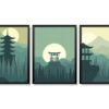 Obrazy w Drewnianej Ramie 90x40cm Green Japan