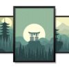 Obrazy w Drewnianej Ramie 90x40cm Green Japan