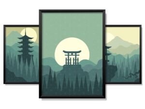 Obrazy w Drewnianej Ramie 90x40cm Green Japan